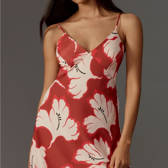 Anthropologie Red and Cream Floral Midi Dress - Picture 3 of 7